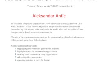 Aleksandar antic Once Video Analyzer certification