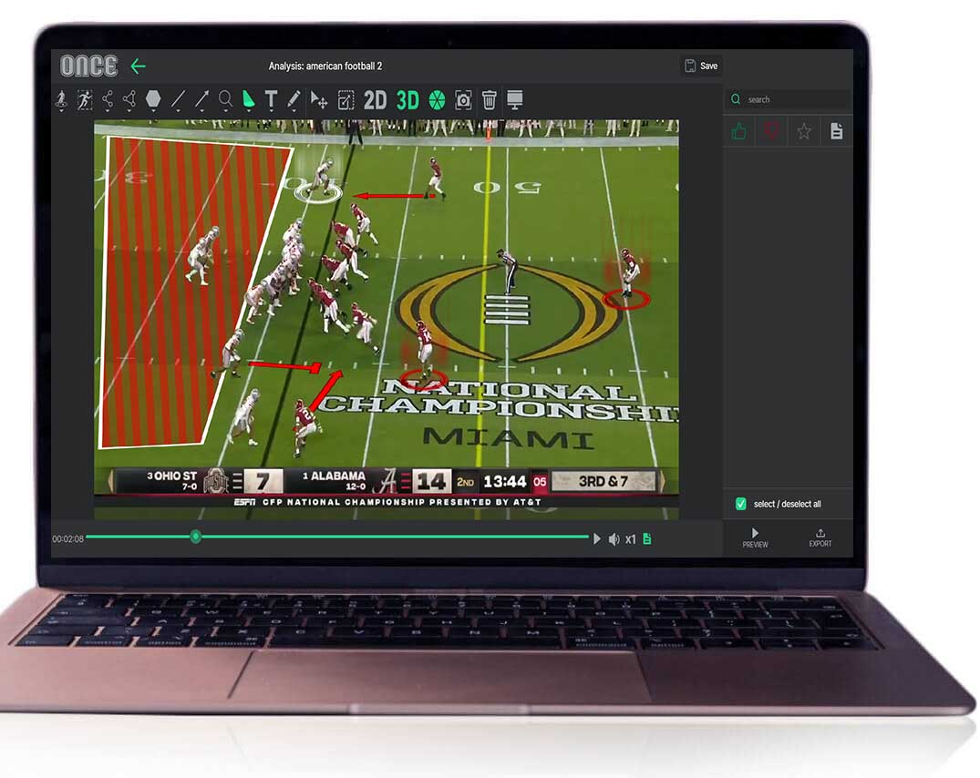 Easy tagging actions in american football with Once Video Analyser