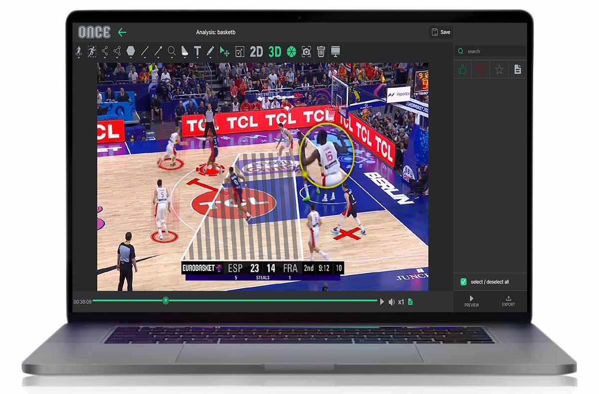 Easy tagging basketball actions with Once Video Analyser