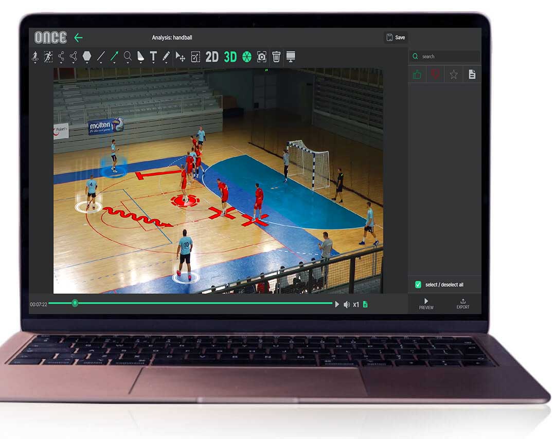 Easy tagging actions handball with Once Video Analyser