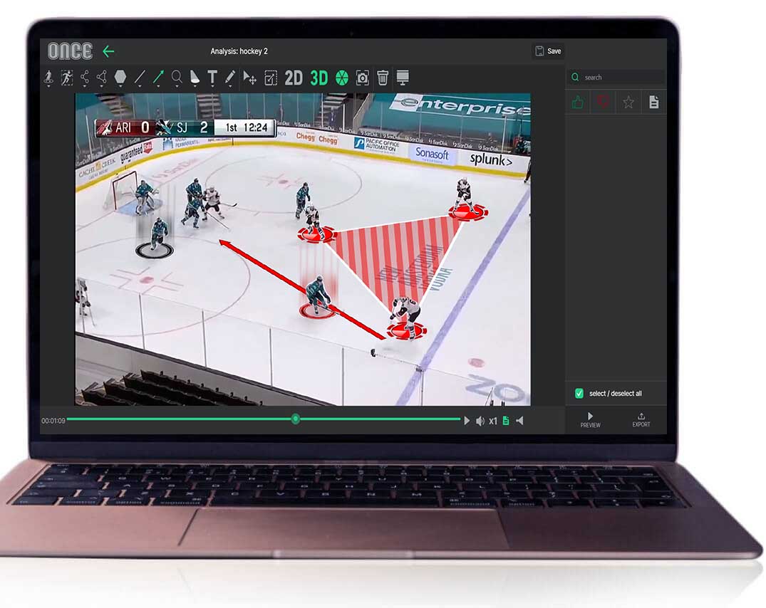 Easy tagging actions with Once Video Analyser ice hockey